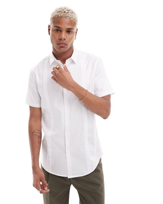 ASOS White Smart Short Sleeve Slim Shirt With Pleating for men