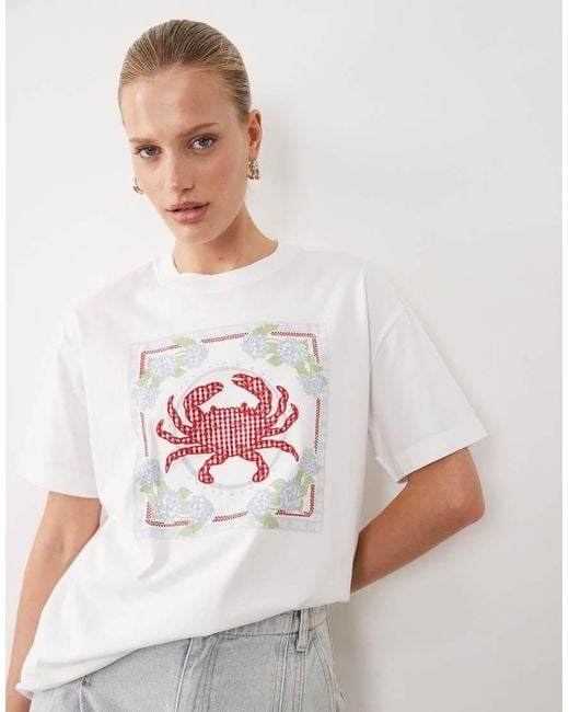 Abercrombie & Fitch White Oversized Crab Graphic T-shirt
