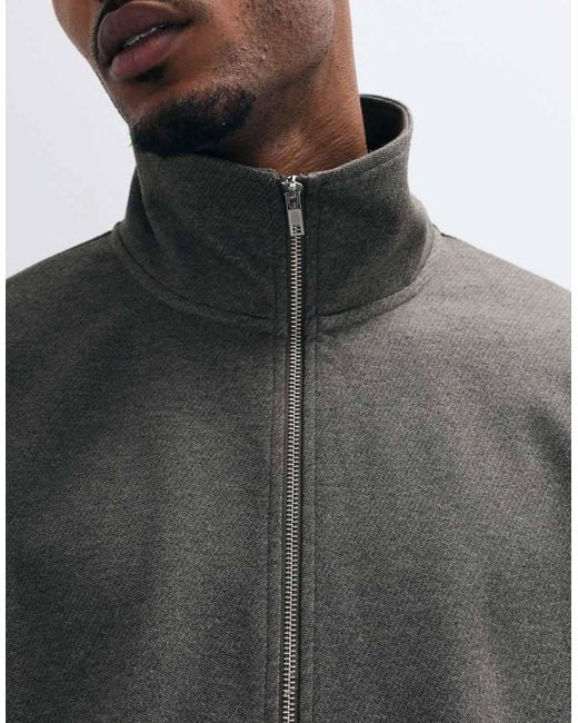 ASOS Gray Relaxed Funnel Neck Cotton Twill Zip Through for men