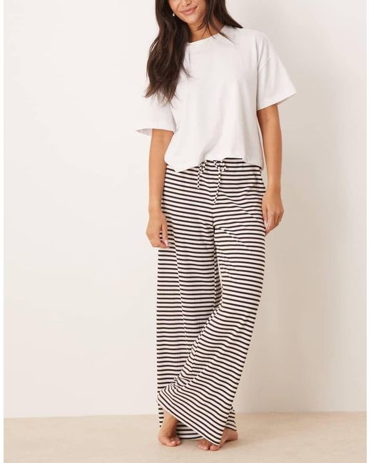 Gina Tricot Natural Supersoft Jersey Wide Leg Pants With Drawstring Waist