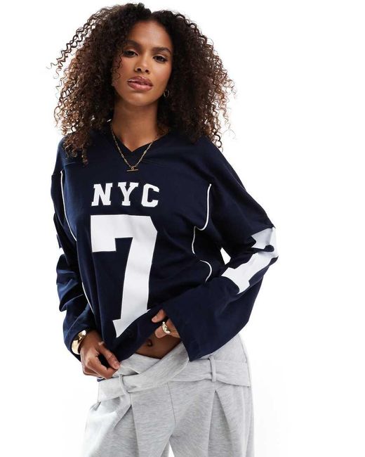 Stradivarius Blue Str Oversized Baseball Sweat