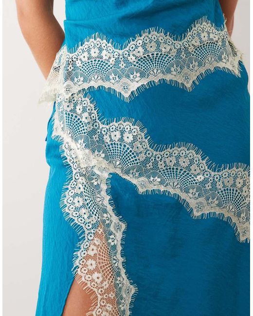 ASOS Blue Asos Design Petite Overlay Lace Trim Midaxi Dress With Back Detail