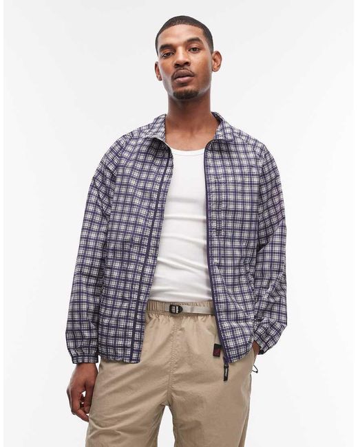 Gramicci Blue Checkered Shell Zip Up Jacket for men