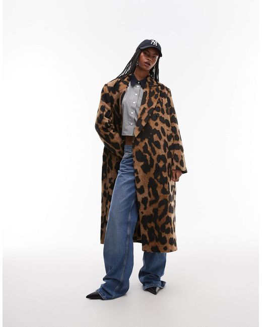 TOPSHOP White Longline Leopard Print Formal Coat
