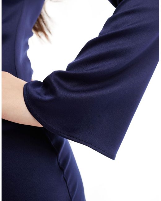 Closet Blue – langärmliges, drapiertes satin-maxikleid