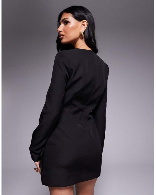Kaiia Blue Exclusive Square Neck Bow Cuff Detail Tailored Blazer Mini Dress