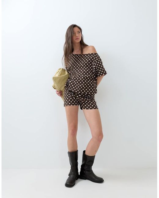 ASOS Brown Polka Dot Micro Shorts Co-ord