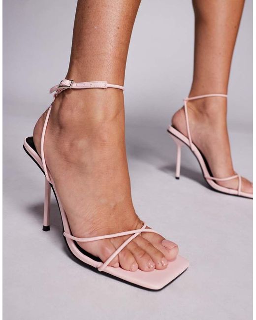 Public Desire Pink Jiggy Stiletto Square Toe Barely There Heels