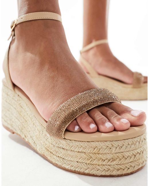 Espadrilles à plateforme et talon avec strass Glamorous en coloris Metallic