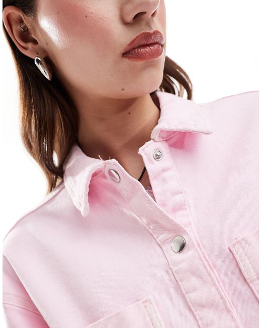 Robe chemise courte en jean Noisy May en coloris Pink