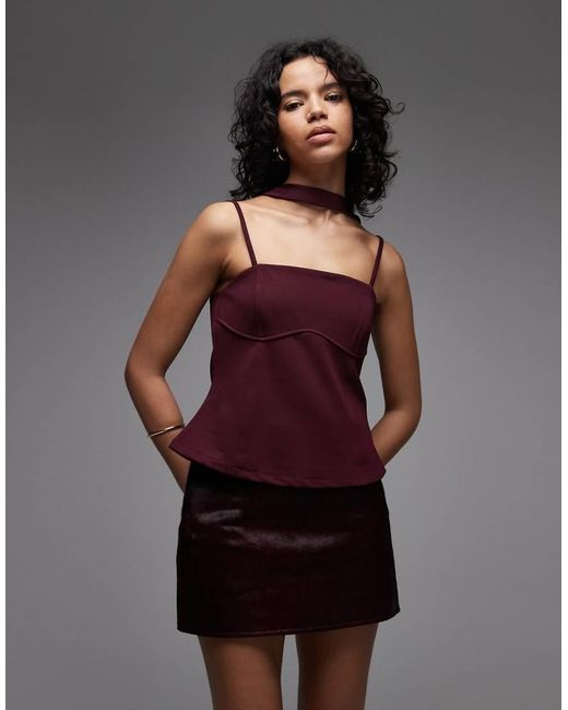 ASOS Purple Slinky Twill Curved Bust Cami Top