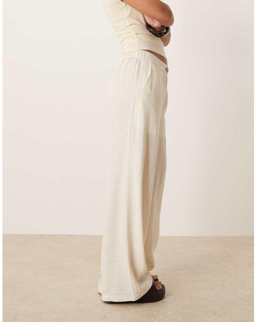 ASOS Natural Asos Design Petite Relaxed Straight Leg Trousers With Linen