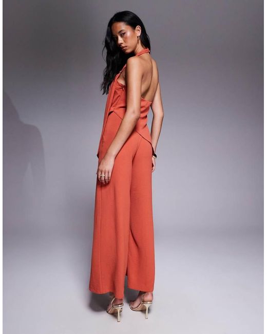 ASOS Red Trim Detail Halter Overlay Jumpsuit