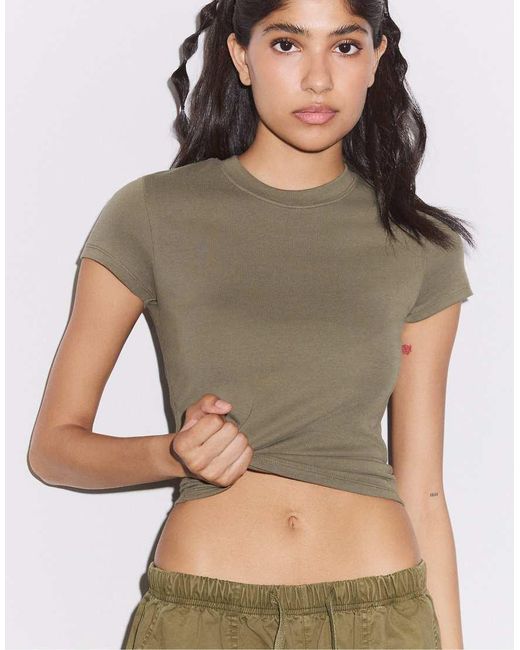 Stradivarius Natural Basic Short Sleeve Round Neck T-Shirt