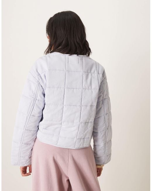 ASOS White Crop Collarless Quilted Jacket