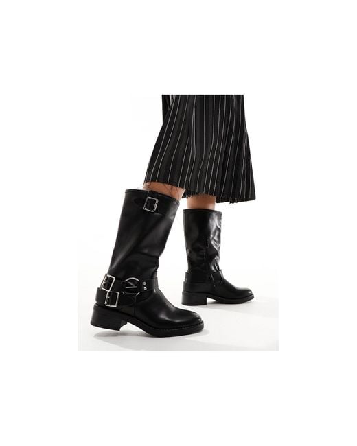 Truffle Collection Black Biker Knee Boots