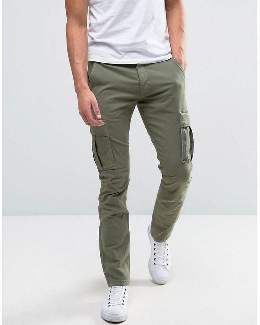 SELECTED Green Slim Fit Cargo Pant for men