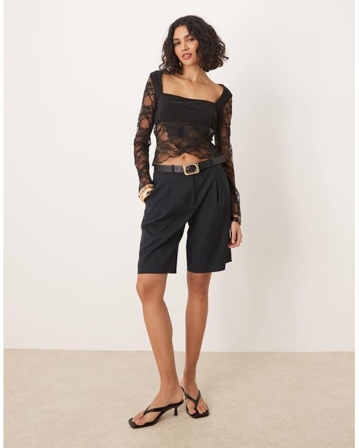 ASOS Black Square Neck Flared Sleeve Layered Lace Top