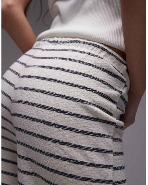 TOPSHOP Broek Met Trekkoord, Streep En Wijde Pijpen in het Gray