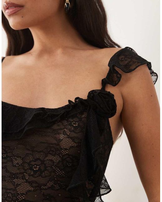 I.AM.GIA Black Julietta Georgette Lace Ruffle Detail Asymmetric Hem Maxi Dress