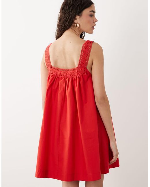 ASOS Red Square Neck Lace Trim Mini Sundress