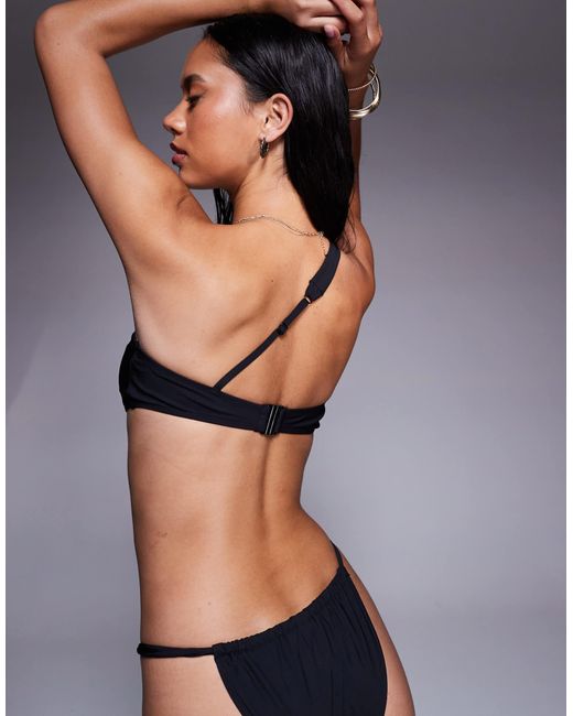 ASOS Brown Tara One Shoulder Bikini Top With Beading Detail Hardware