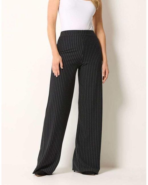 Long Tall Sally White Pinstripe Wide Leg Trousers