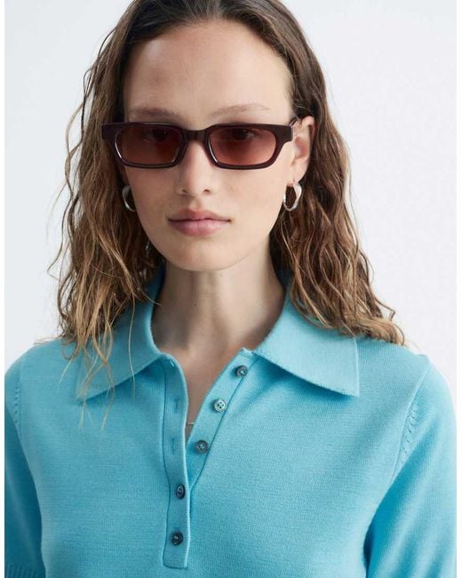 & Other Stories Blue Short Sleeve Polo Wool Knit Jumper