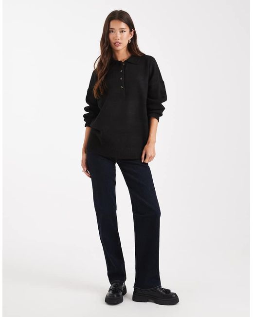 ASOS Compact Gebreid Poloshirt in het Black