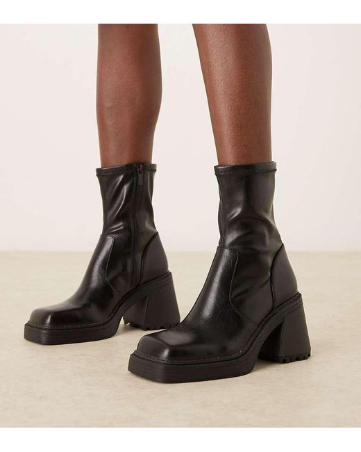 ASOS Black Wide Fit Reign Square Toe Mid-heel Platform Boots