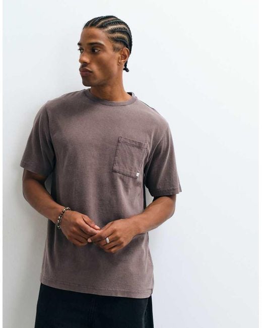 Farah Brown Stacy Short Sleeve Garment Dye Pocket Logo T-Shirt for men