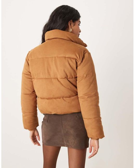 Abercrombie & Fitch Brown Vegan Suede Short Puffer Jacket