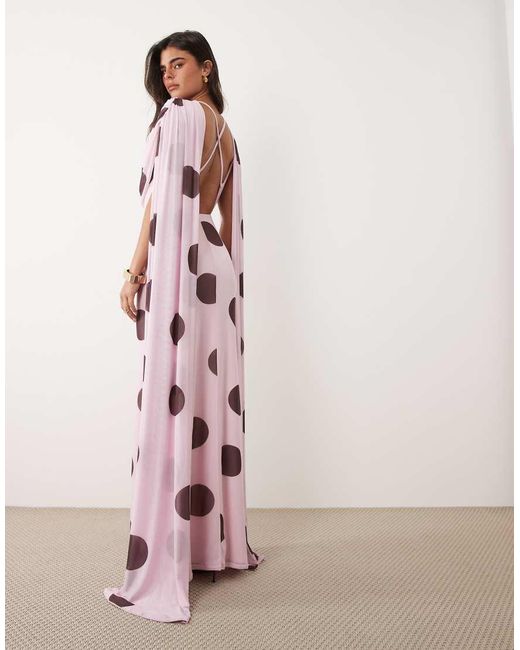 ASOS Pink Mesh Maxi Dress With Scarf Drape Detail