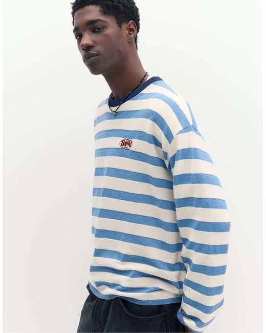 Pull&Bear Blue Stwd Striped Jumper for men