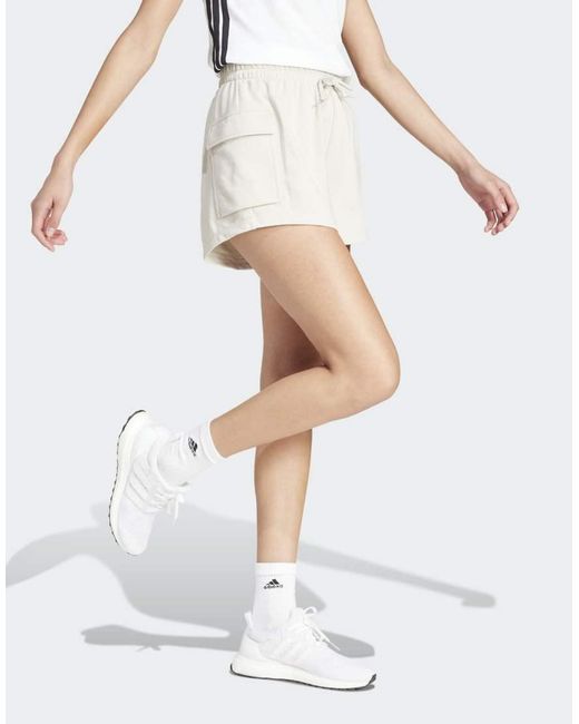 Adidas Originals White Essentials Small Logo French Terry Cargo Shorts