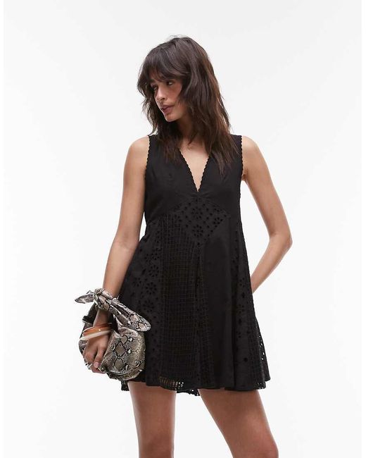 TOPSHOP White Cutwork And Broderie Trapeze Brodeire Mini Dress