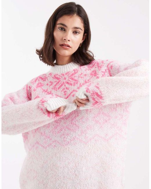 Jersey Rosa Pastel Con Cuello Alto Y Estampado De Grecas Alpinas De Punto De Pieces de color Pink