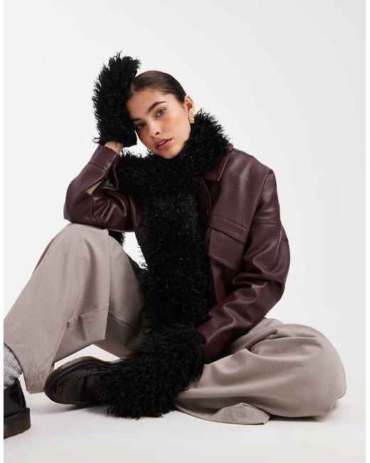 South Beach Black Mongolian Scarf And Mittens Set