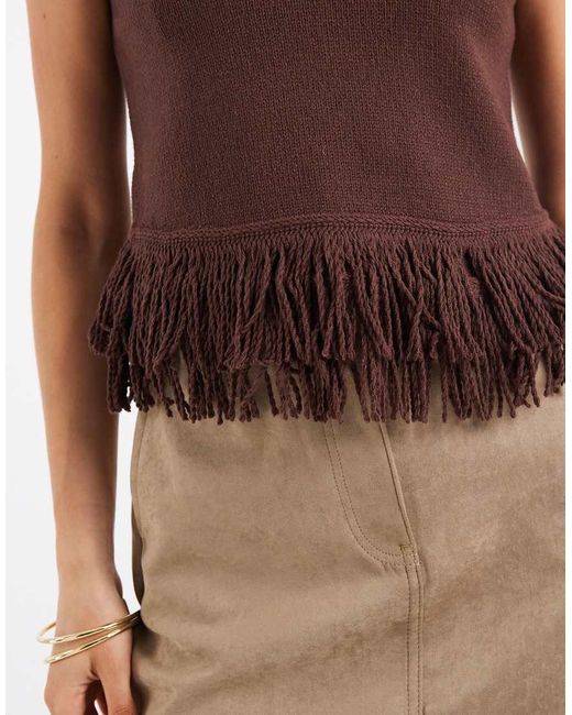 New Look Brown Fringe Hem Knitted Vest