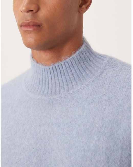 ASOS Oversized Gebreide Trui Van Wolmix Met Opstaande Boord in het Blue voor heren