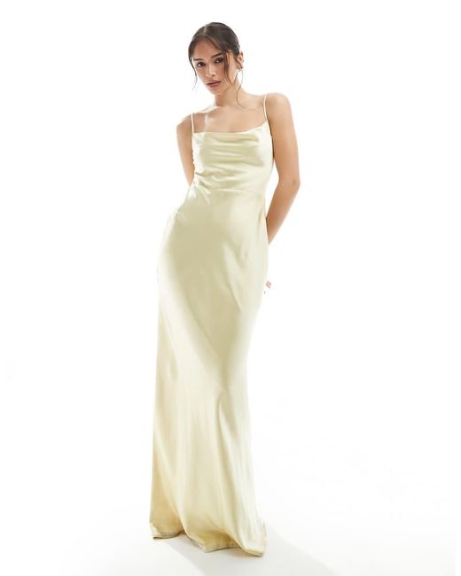 Pretty Lavish White Bridesmaid Keisha Cowl Neck Satin Maxi Dress