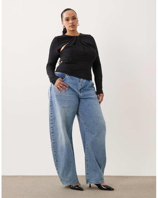 ASOS Blue Asos Design Curve Slinky Cut Out Twist Detail Long Sleeve Top