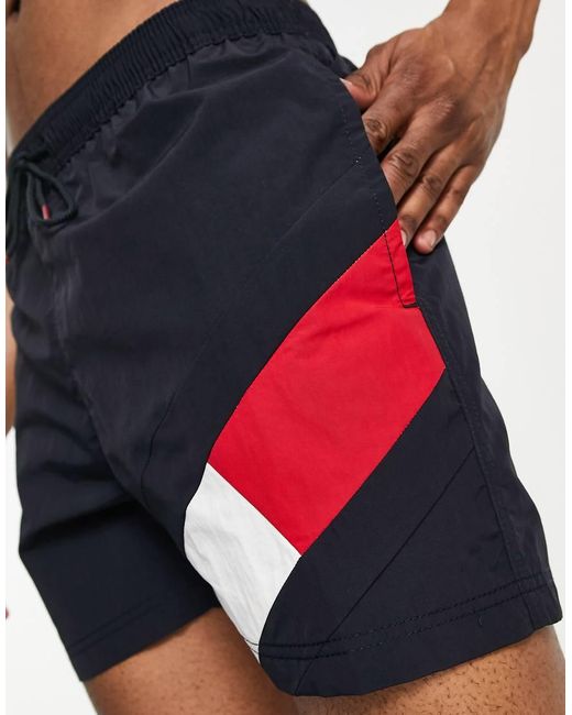 Tommy Hilfiger Blue Flag Leg Logo Mid Length Swim Shorts for men