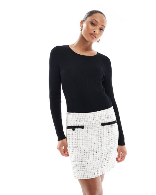 Morgan Blue Long Sleeve Tweed Contrast Pocket Detail Mini A Line Dress