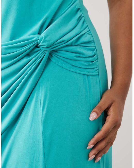 Tfnc Plus Blue Slinky Scoop Neck Knot Detail Split Maxi Dress
