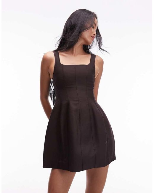 & Other Stories Black Square Neck Mini Dress With Full Hem