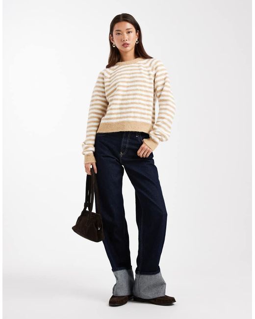 ASOS Natural Fluffy Stripe Jumper