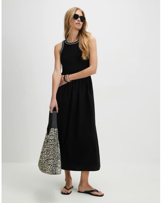 River Island Black Sleeveless Whipstitch Maxi Dress