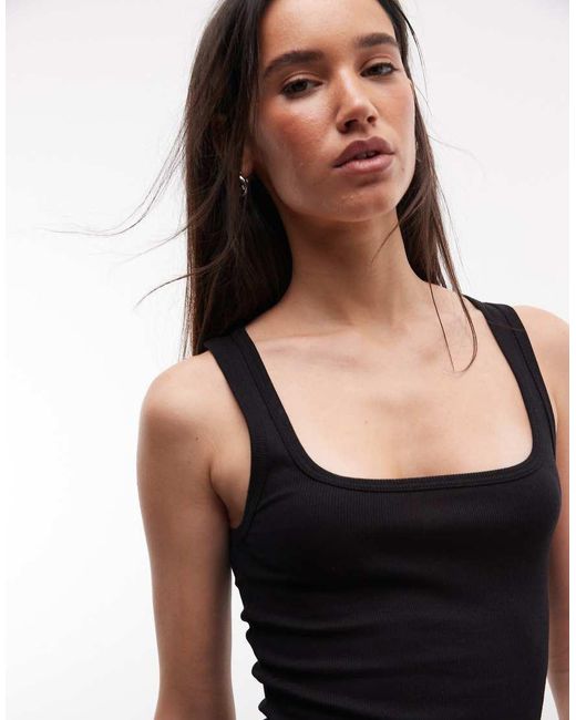 Weekday Black Rib Square Neck Tank Top
