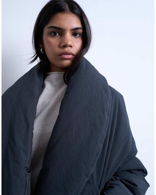 TOPSHOP Blue Padded Shawl Puffer Jacket